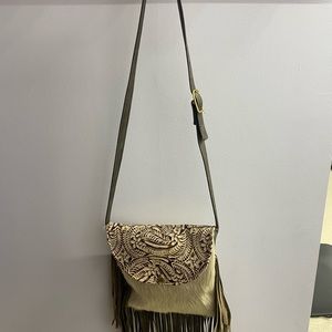 New Handmade cowhide and embossed leather crossbody bag